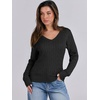 image:imageANRABESS Womens Cable Knit V Neck Long Sleeve Fitted Sweaters TopBlack