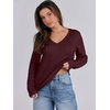 image:imageANRABESS Womens Cable Knit V Neck Long Sleeve Fitted Sweaters TopBurgundy