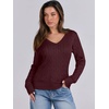image:imageANRABESS Womens Cable Knit V Neck Long Sleeve Fitted Sweaters TopBurgundy