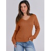 image:imageANRABESS Womens Cable Knit V Neck Long Sleeve Fitted Sweaters TopBurnt Orange