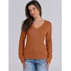 image:imageANRABESS Womens Cable Knit V Neck Long Sleeve Fitted Sweaters TopBurnt Orange