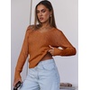 image:imageANRABESS Womens Cable Knit V Neck Long Sleeve Fitted Sweaters TopBurnt Orange