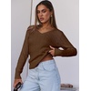 image:imageANRABESS Womens Cable Knit V Neck Long Sleeve Fitted Sweaters TopCoffee