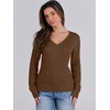 image:imageANRABESS Womens Cable Knit V Neck Long Sleeve Fitted Sweaters TopCoffee