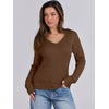 image:imageANRABESS Womens Cable Knit V Neck Long Sleeve Fitted Sweaters TopCoffee