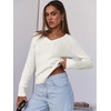 image:imageANRABESS Womens Cable Knit V Neck Long Sleeve Fitted Sweaters TopCream White