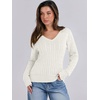 image:imageANRABESS Womens Cable Knit V Neck Long Sleeve Fitted Sweaters TopCream White