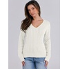 image:imageANRABESS Womens Cable Knit V Neck Long Sleeve Fitted Sweaters TopCream White