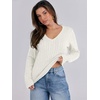 image:imageANRABESS Womens Cable Knit V Neck Long Sleeve Fitted Sweaters TopCream White