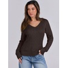 image:imageANRABESS Womens Cable Knit V Neck Long Sleeve Fitted Sweaters TopDeep Brown