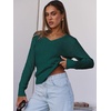 image:imageANRABESS Womens Cable Knit V Neck Long Sleeve Fitted Sweaters TopDeep Green