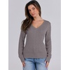 image:imageANRABESS Womens Cable Knit V Neck Long Sleeve Fitted Sweaters TopGray Purple