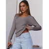image:imageANRABESS Womens Cable Knit V Neck Long Sleeve Fitted Sweaters TopGray Purple