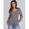 image:imageANRABESS Womens Cable Knit V Neck Long Sleeve Fitted Sweaters TopGray Purple