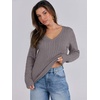 image:imageANRABESS Womens Cable Knit V Neck Long Sleeve Fitted Sweaters TopGray Purple