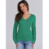 image:imageANRABESS Womens Cable Knit V Neck Long Sleeve Fitted Sweaters TopGreen