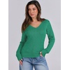 image:imageANRABESS Womens Cable Knit V Neck Long Sleeve Fitted Sweaters TopGreen