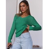 image:imageANRABESS Womens Cable Knit V Neck Long Sleeve Fitted Sweaters TopGreen