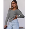 image:imageANRABESS Womens Cable Knit V Neck Long Sleeve Fitted Sweaters TopGrey