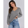 image:imageANRABESS Womens Cable Knit V Neck Long Sleeve Fitted Sweaters TopGrey