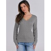 image:imageANRABESS Womens Cable Knit V Neck Long Sleeve Fitted Sweaters TopGrey
