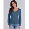 image:imageANRABESS Womens Cable Knit V Neck Long Sleeve Fitted Sweaters TopIndigo Blue