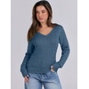image:imageANRABESS Womens Cable Knit V Neck Long Sleeve Fitted Sweaters TopIndigo Blue