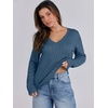 image:imageANRABESS Womens Cable Knit V Neck Long Sleeve Fitted Sweaters TopIndigo Blue