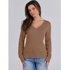image:imageANRABESS Womens Cable Knit V Neck Long Sleeve Fitted Sweaters TopKhaki Tan