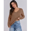 image:imageANRABESS Womens Cable Knit V Neck Long Sleeve Fitted Sweaters TopKhaki Tan