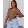 image:imageANRABESS Womens Cable Knit V Neck Long Sleeve Fitted Sweaters TopKhaki Tan