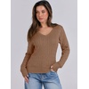 image:imageANRABESS Womens Cable Knit V Neck Long Sleeve Fitted Sweaters TopKhaki Tan