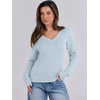 image:imageANRABESS Womens Cable Knit V Neck Long Sleeve Fitted Sweaters TopLight Blue