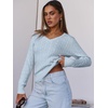 image:imageANRABESS Womens Cable Knit V Neck Long Sleeve Fitted Sweaters TopLight Blue