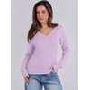 image:imageANRABESS Womens Cable Knit V Neck Long Sleeve Fitted Sweaters TopLight Purple