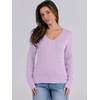 image:imageANRABESS Womens Cable Knit V Neck Long Sleeve Fitted Sweaters TopLight Purple