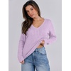 image:imageANRABESS Womens Cable Knit V Neck Long Sleeve Fitted Sweaters TopLight Purple