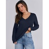 image:imageANRABESS Womens Cable Knit V Neck Long Sleeve Fitted Sweaters TopNavy Blue