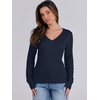 image:imageANRABESS Womens Cable Knit V Neck Long Sleeve Fitted Sweaters TopNavy Blue