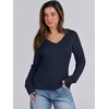 image:imageANRABESS Womens Cable Knit V Neck Long Sleeve Fitted Sweaters TopNavy Blue