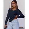 image:imageANRABESS Womens Cable Knit V Neck Long Sleeve Fitted Sweaters TopNavy Blue