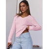 image:imageANRABESS Womens Cable Knit V Neck Long Sleeve Fitted Sweaters TopPink