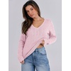 image:imageANRABESS Womens Cable Knit V Neck Long Sleeve Fitted Sweaters TopPink