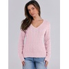 image:imageANRABESS Womens Cable Knit V Neck Long Sleeve Fitted Sweaters TopPink