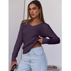 image:imageANRABESS Womens Cable Knit V Neck Long Sleeve Fitted Sweaters TopPurple