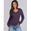 image:imageANRABESS Womens Cable Knit V Neck Long Sleeve Fitted Sweaters TopPurple