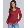 image:imageANRABESS Womens Cable Knit V Neck Long Sleeve Fitted Sweaters TopRed
