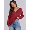 image:imageANRABESS Womens Cable Knit V Neck Long Sleeve Fitted Sweaters TopRed