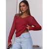 image:imageANRABESS Womens Cable Knit V Neck Long Sleeve Fitted Sweaters TopRed