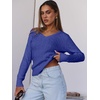 image:imageANRABESS Womens Cable Knit V Neck Long Sleeve Fitted Sweaters TopRoyal Blue